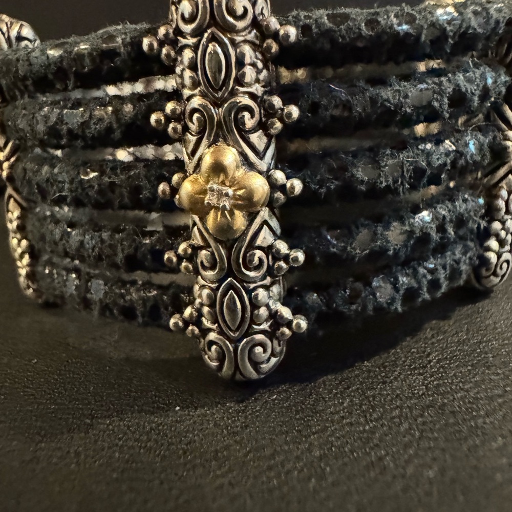 Barbara Bixby Sterling Silver and 18k Gold Leather Bracelet - Picture 9 of 12